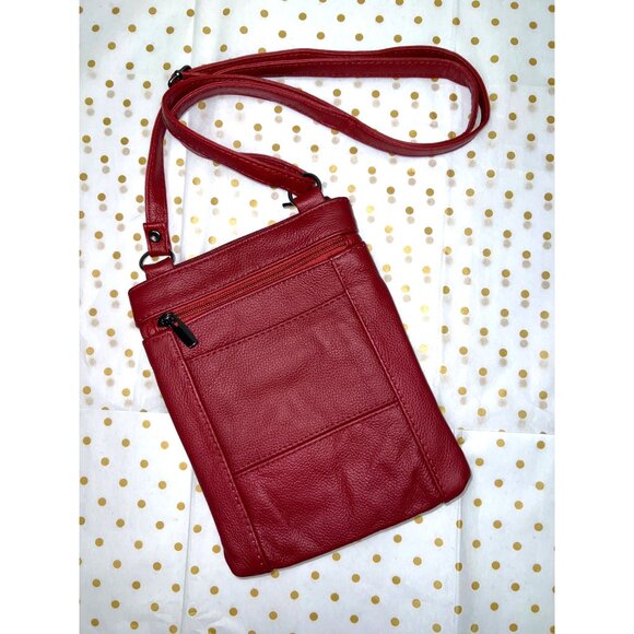 Red Crossbody Bag With Multiple Zipper Pockets & Adjustable Strap 28” - Picture 1 of 2